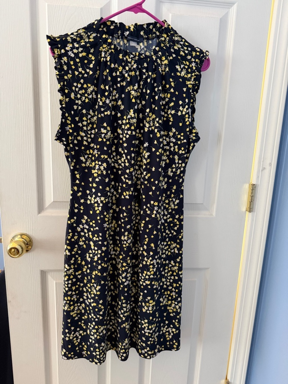 Tommy  Hilfiger flowy Sleeveless Navy Dress with Yellow Floral Print sz12